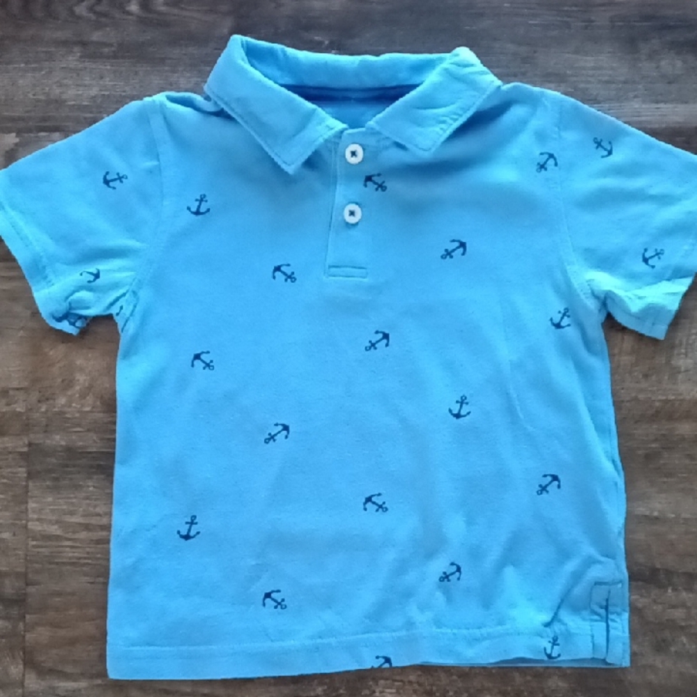 Blue Anchor Print Kids Polo Shirt